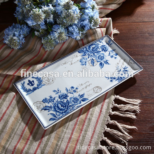 12 Inches Elegant Blue and White Rectangular Plate of Blue Dream Made in China